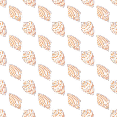 Seamless pattern with seashells, corals and starfishes. Marine background. Perfect for greetings, invitations, manufacture wrapping paper, textile and web design.のイラスト素材
