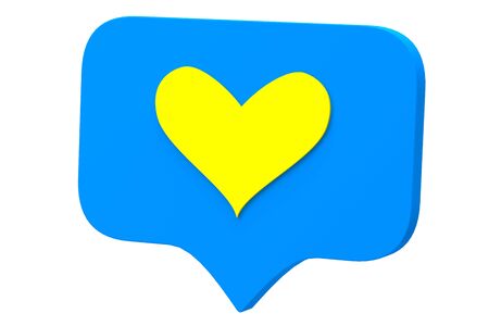 Like yellow heart icon on a blue pin isolated on white background. Social media Like symbol. 3d renderingの写真素材