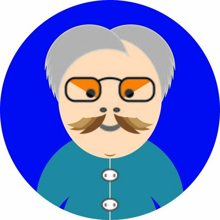 Portrait of old man. Grandfather with grey hair, mustache, wearing sweater. Senior man, vector illustration.のイラスト素材