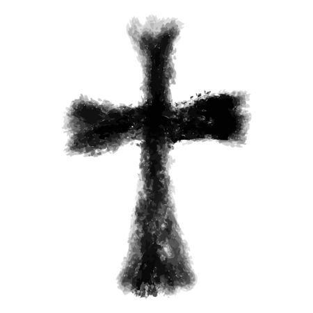 Hand drawn black grunge cross icon, simple Christian cross sign, hand-painted crossのイラスト素材