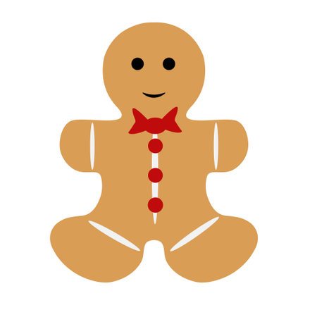 Holiday gingerbread man cookie. Cookie in shape of man with colored icing. Happy new year decoration. Merry christmas holiday. New year and xmas celebration. Vector illustration in flat styleのイラスト素材