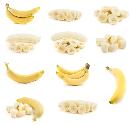 Ripe bananas set isolated on white backgroundの写真素材