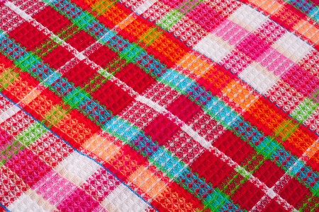 Red checkered table cloth backgroundの写真素材