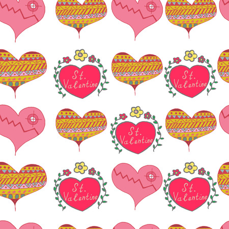 Seamless pattern with hand drawn hearts.のイラスト素材