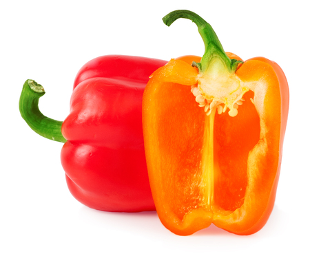 bell peppers with half isolated on white.の写真素材