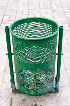 Outdoor bin for garbage in green colorの写真素材