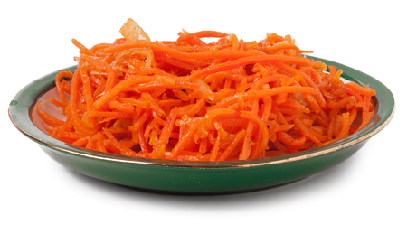 Hot carrot salad in  plate  on white background.の写真素材