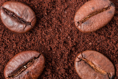 ground coffee beans background macro close up.の写真素材