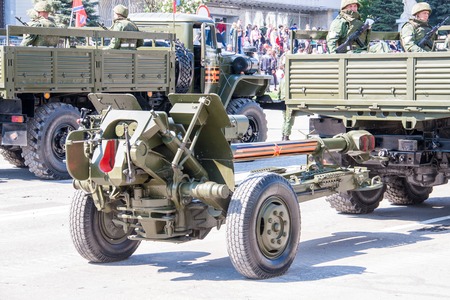LUGANSK ,UKRAINE - MAY 9, 2016: military parade May 9 in Lugansk (LNR).