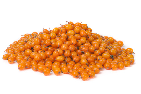 a bunch of sea buckthorn berries isolated on a white background.