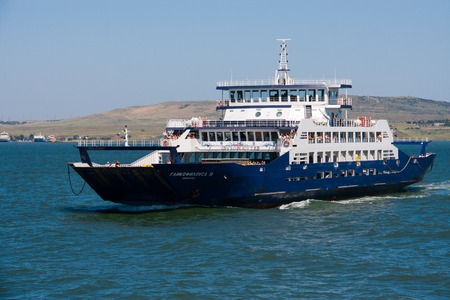Russia, the Caucasus port, June 18, 2016: Ferry on the sea of the Krasnodar Territory in the Crimeaのeditorial素材