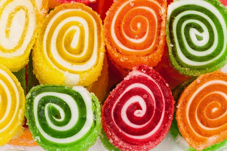 colorful jellies on the market close up. Selective focus
