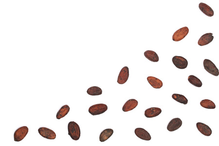 unpeeled cocoa bean isolated on white background with copy space for your text. Top view. Flat lay patternの写真素材