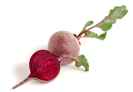 beetroot and half with leaf isolated on white background.の写真素材