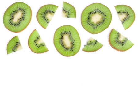 sliced kiwi fruit isolated on white background with copy space for your text. Flat lay pattern. Top viewの写真素材