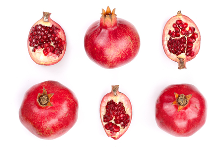 pomegranate isolated on white background. Top view. Flat lay patternの写真素材