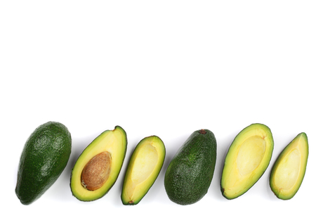 whole and half avocado isolated on white background with copy space for your text. Top view. Flat layの写真素材