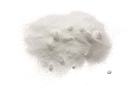Baking soda, Sodium bicarbonate isolated on white background, NaHCO3. Top view. Flat lay.の写真素材