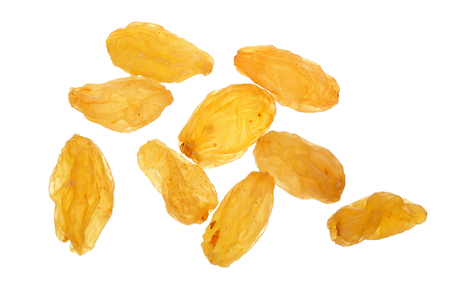 Raisins isolated on white background top view. Flat layの写真素材