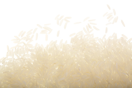 rice grains isolated on white background. Top view. Flat lay.の写真素材