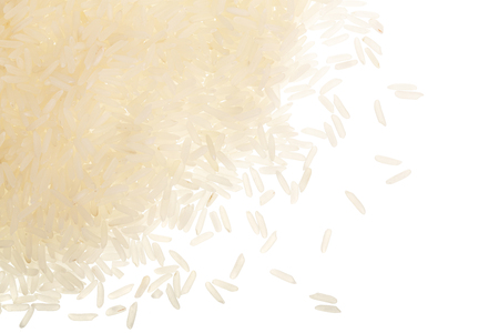rice grains isolated on white background. Top view. Flat lay.の写真素材