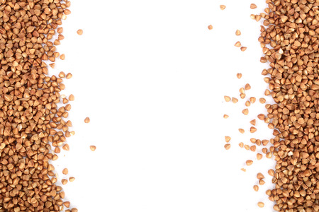 flax seeds isolated on white background with copy space for your text. Top viewの写真素材