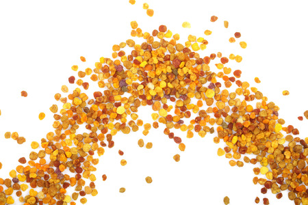 fresh bee pollen isolated on white background. Top view. Flat lay .の写真素材