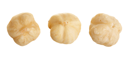Hazelnut isolated on white background. Set or collection. Top view.