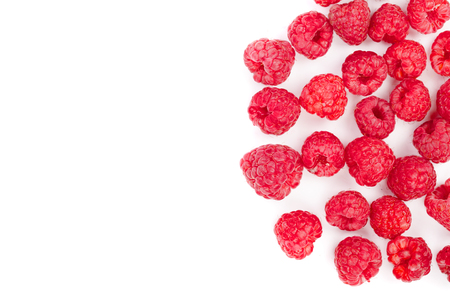 raspberries isolated on white background with copy space for your text. Top view. Flat lay pattern.の写真素材