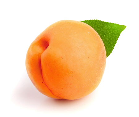 Apricot fruit with leaves isolated on white background macroの写真素材