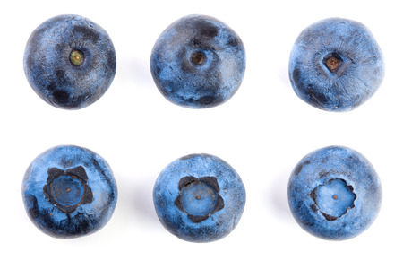 fresh ripe blueberry isolated on white background. Top view. Flat lay pattern. Set or collection.の写真素材