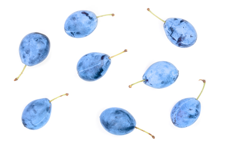 plums isolated on a white background. Top view. Flat lay pattern.の写真素材