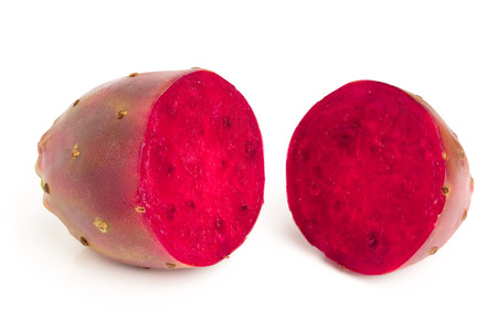 half of red prickly pear or opuntia isolated on a white background.の写真素材