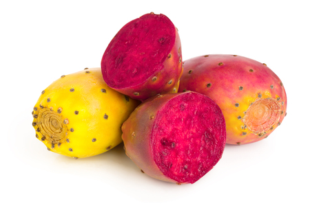 yellow and red prickly pear or opuntia isolated on a white backgroundの写真素材