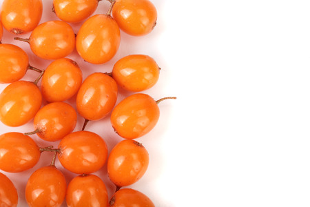 Sea buckthorn. Fresh ripe berry isolated on white background with copy space for your text. Top view. Flat lay pattern.の写真素材