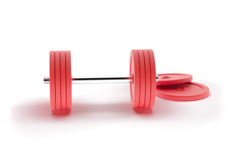 3d rendering dumbbell isolated on white, closeup, for fitness or weight related themes.の写真素材