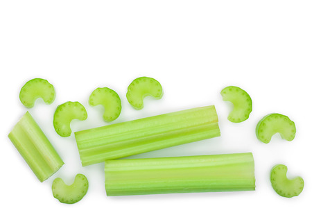 fresh celery isolated on white background with copy space for your text.Top view. Flat lay.