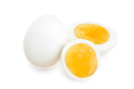 boiled egg and half isolated on white backgroundの写真素材