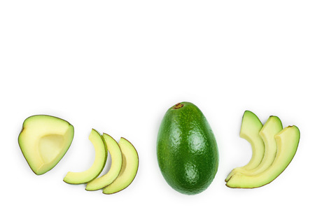 avocado and slices isolated on white background. Top view. Flat lay.