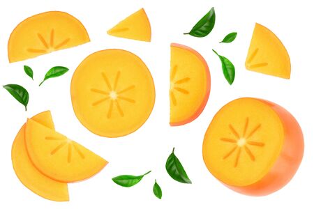 persimmon fruit isolated on white background. Top view. Flat lay pattern.の写真素材