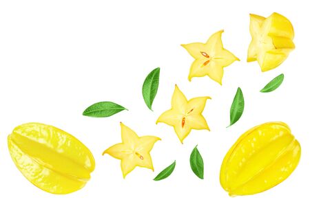 Carambola or star-fruit isolated on white background with copy space for your text. Top view. Flat layの写真素材