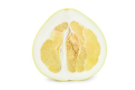 half of pomelo isolated on white backgroundの写真素材