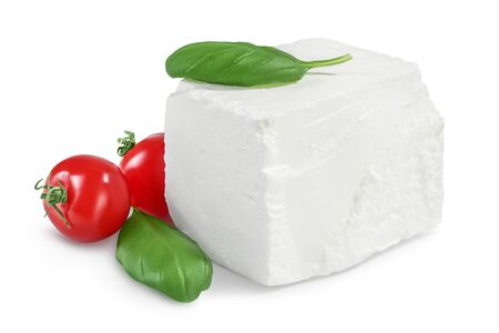 Feta cheese isolated on white backgroundの写真素材