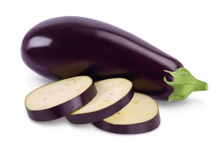 Eggplant or aubergine isolated on white background with  full depth of fieldの写真素材