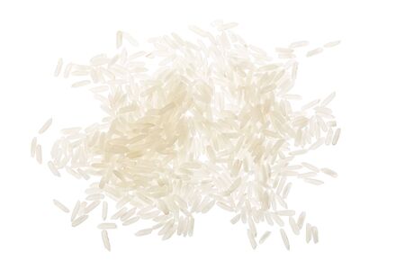 rice grains isolated on white background. Top view. Flat layの写真素材