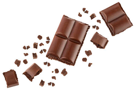 piece of chocolate isolated on white background. Top view with copy space for text. Flat lay.の写真素材