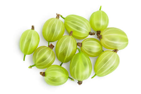 Green gooseberry isolated on white background. Top view. Flat layの写真素材
