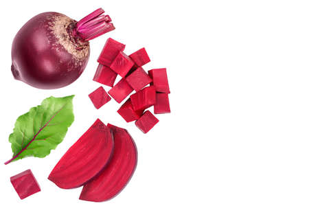beetroot slices isolated on white background    . Top view  copy space for your text. Flat lay
