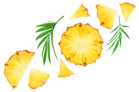 pineapple slices isolated on white background . Top view. Flat lay