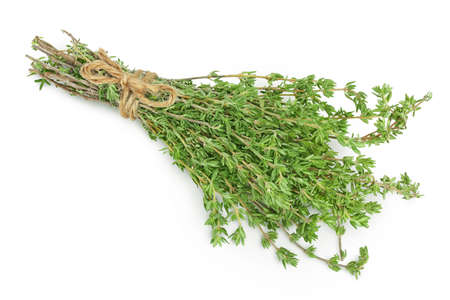 fresh thyme isolated on a white background with clipping path and full depth of fieldの写真素材